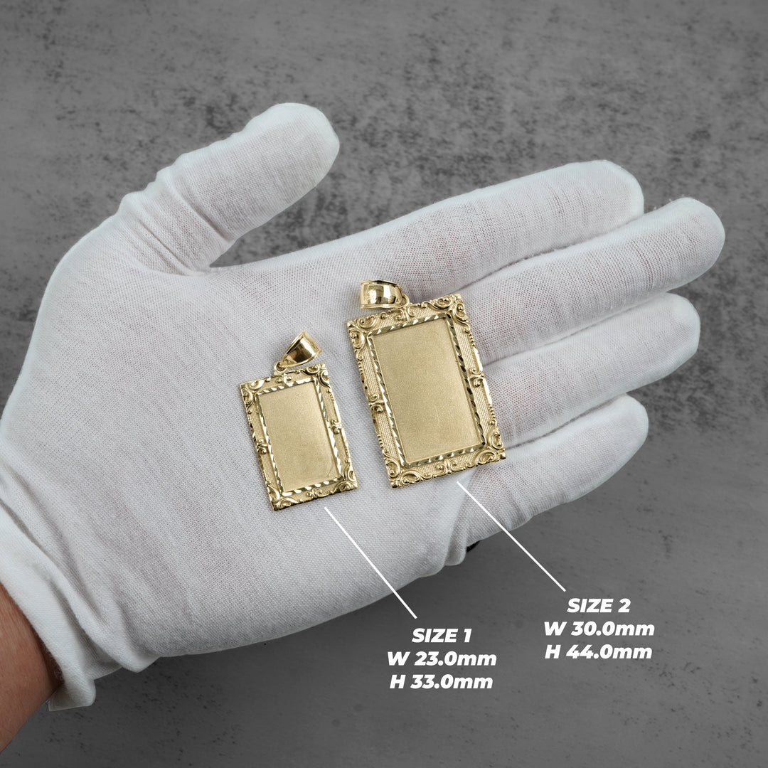 10k & 14k Gold Memorial Picture Rectangle Pendant Necklace
