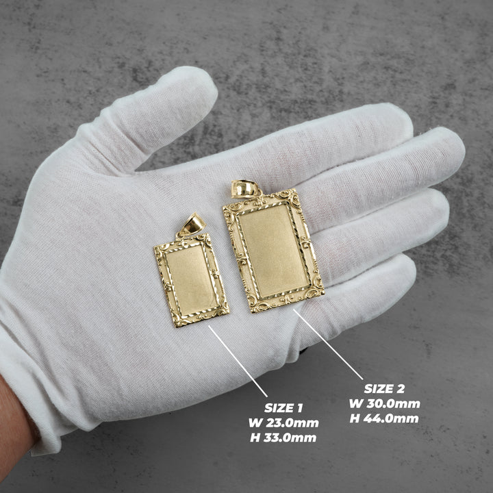 10k & 14k Gold Memorial Picture Rectangle Pendant Necklace