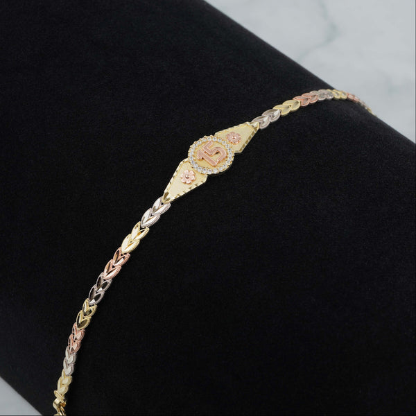 10k & 14k Gold Elyra Tricolor Quinceanera "15 Anos" Leaf Bracelet