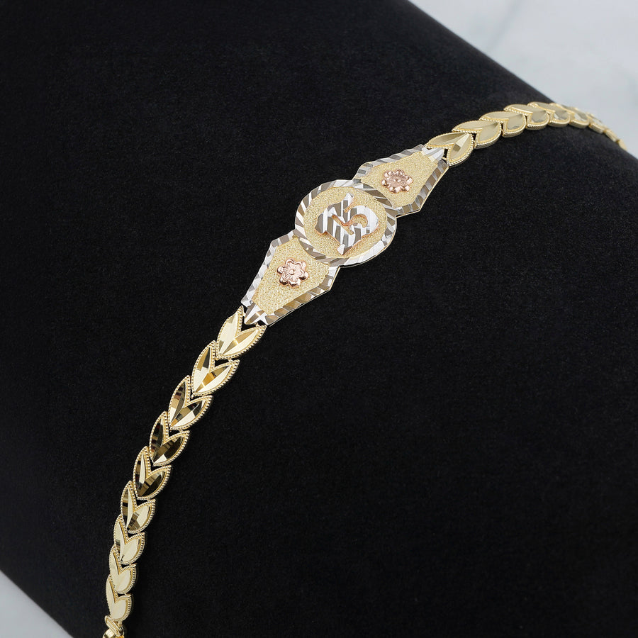 10k & 14k Gold Zelor Quinceanera "15 Anos" Leaf Bracelet