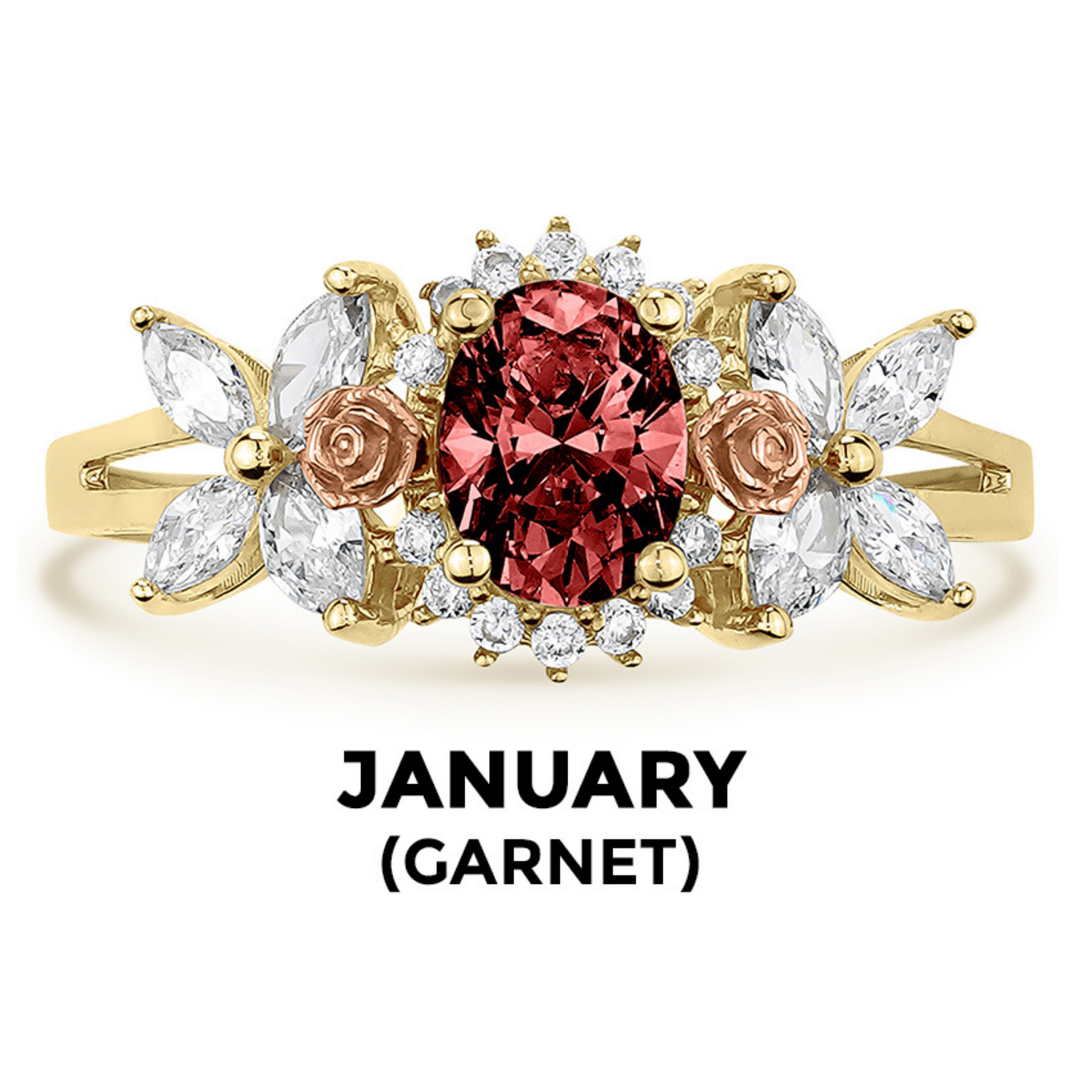 14k Gold Blingin Birthstone Oval n Rose Two-Tone Ring