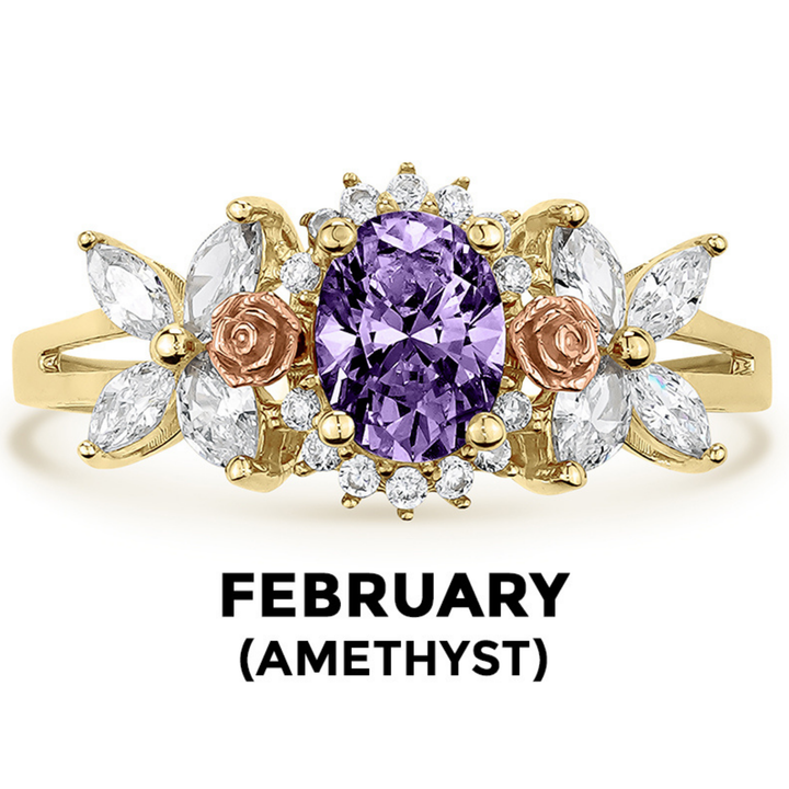 14k Gold Blingin Birthstone Oval n Rose Two-Tone Ring