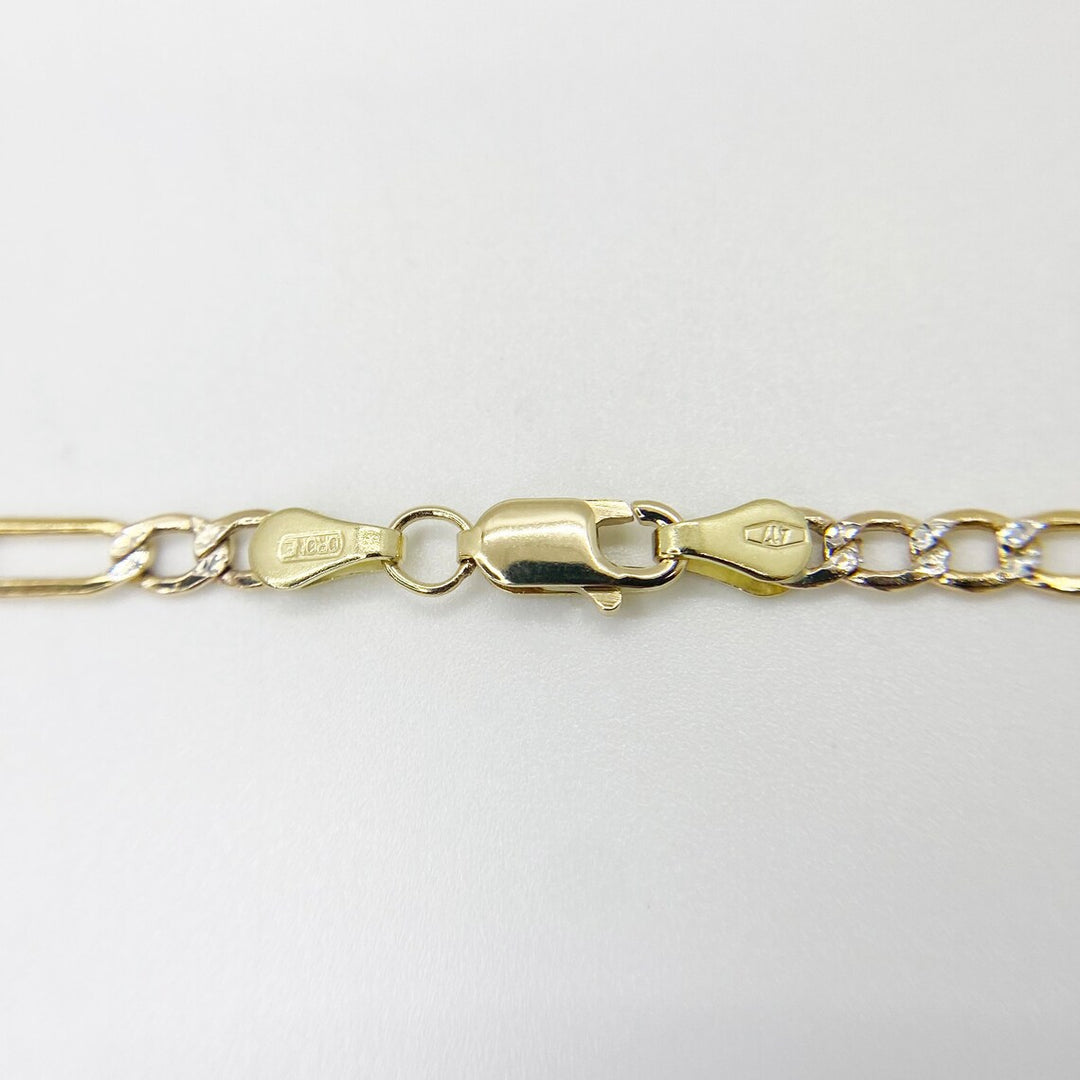 10k Gold Pave Figaro Chain (Solid)
