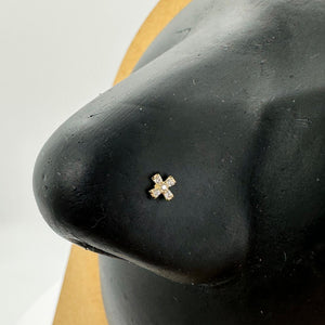 14k Gold X CZ Ball End Stud Nose Ring