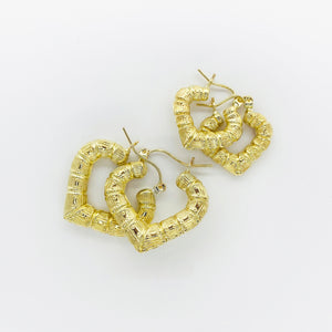 10k & 14k Gold Bamboo Heart Hoop Earrings