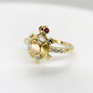 14k Gold Mini Tri-Color Turtle Ring