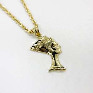 10k Solid Gold Queen Nefertiti Egyptian Pendant Charm Necklace for Men Women - Ancient Symbol of Power and Beauty Jewelry Gift for Him Her