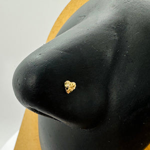 14k Solid Gold Nugget Heart Round Circle Ball End Stud Nose Ring / Unique Vintage Gold Jewelry Nose Stud Premium Quality Gold Nose Piercing
