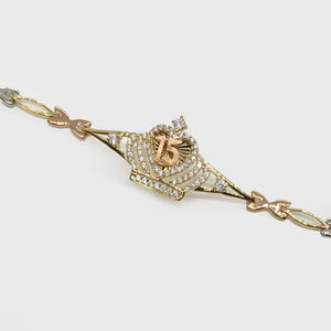 10k & 14k Gold Royal Quinceanera Crown Bracelet