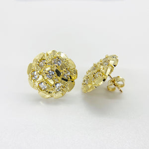 10k & 14k Gold Nugget Round CZ Stud Earrings