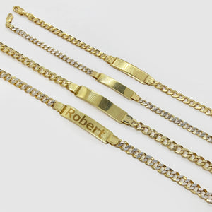 14k Gold Cuban Style Classic Paved Diamond Cut Personalized Engraved ID Chain Link Bracelet