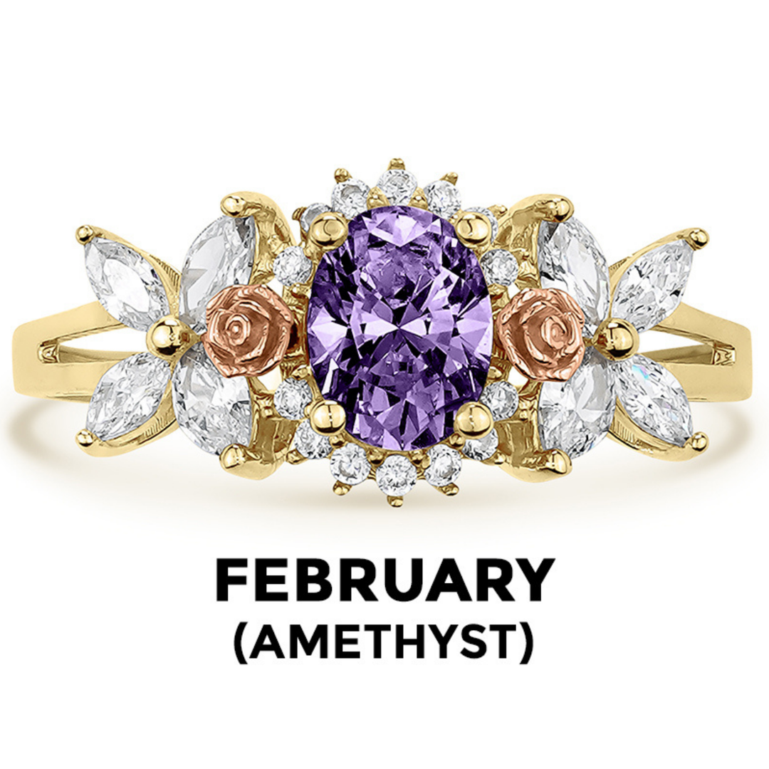 14k Gold Blingin Birthstone Oval n Rose Two-Tone Ring