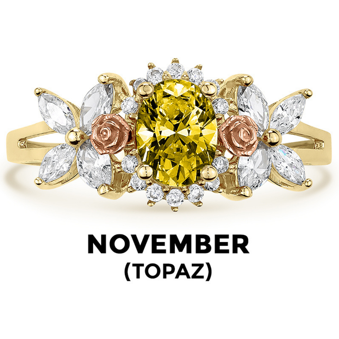 14k Gold Blingin Birthstone Oval n Rose Two-Tone Ring