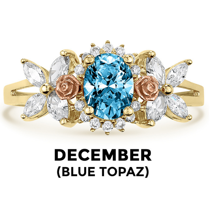 14k Gold Blingin Birthstone Oval n Rose Two-Tone Ring