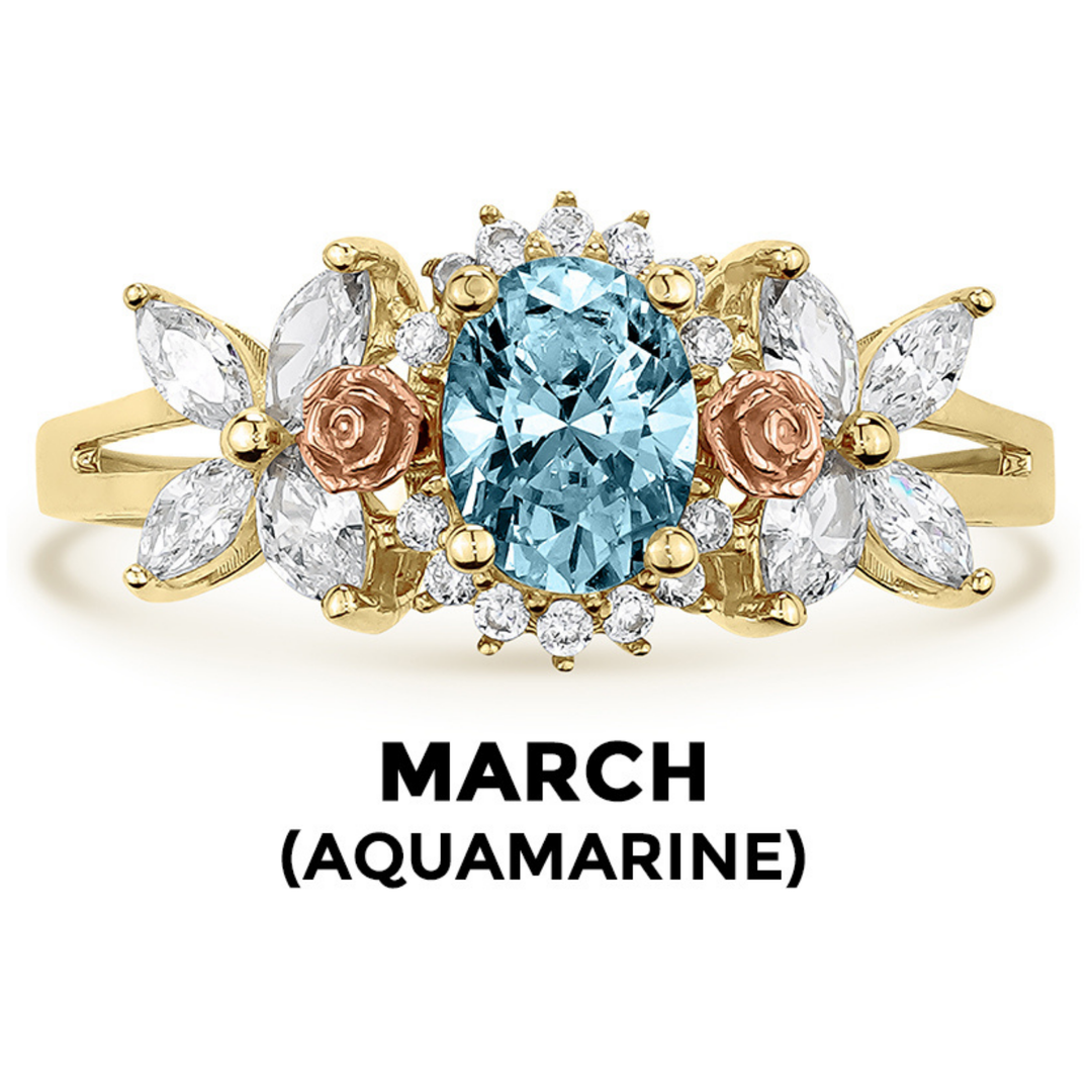 14k Gold Blingin Birthstone Oval n Rose Two-Tone Ring