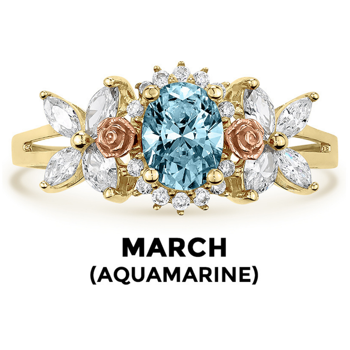 14k Gold Blingin Birthstone Oval n Rose Two-Tone Ring