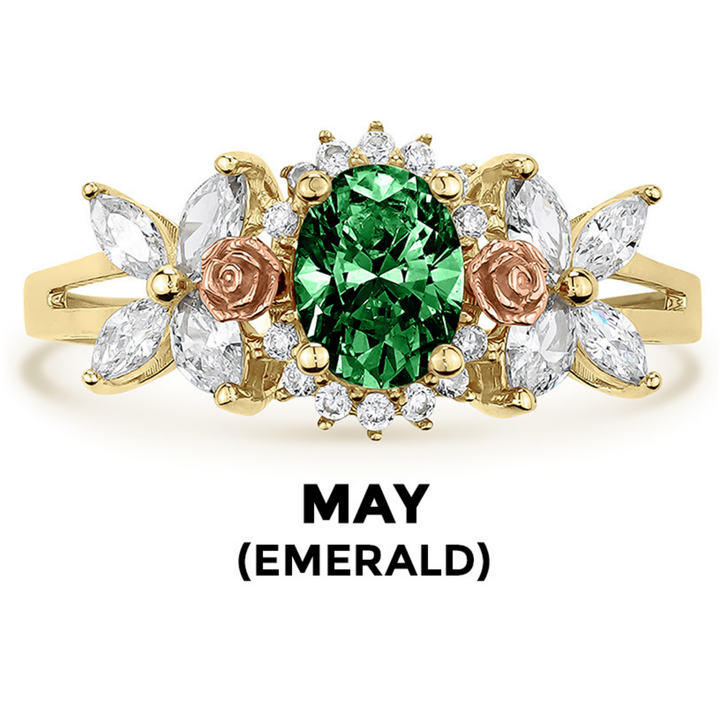14k Gold Blingin Birthstone Oval n Rose Two-Tone Ring