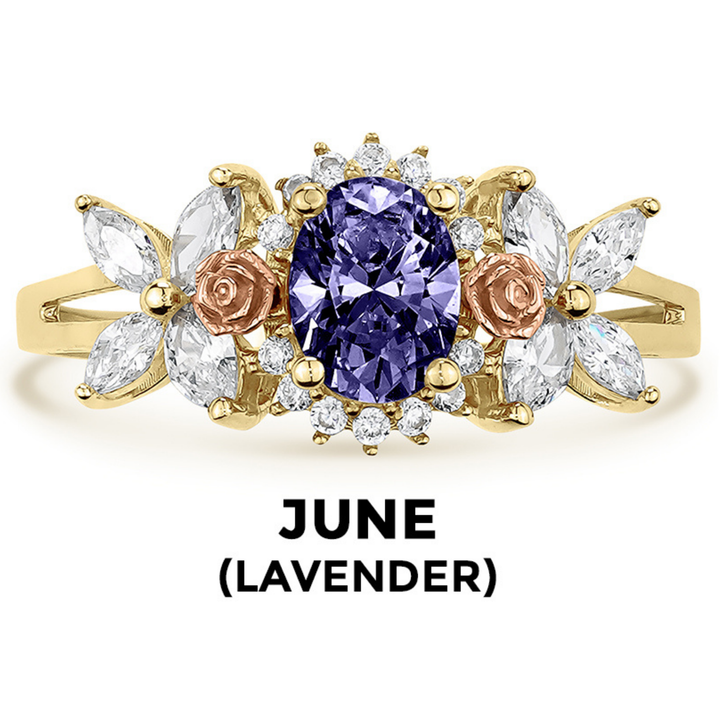 14k Gold Blingin Birthstone Oval n Rose Two-Tone Ring