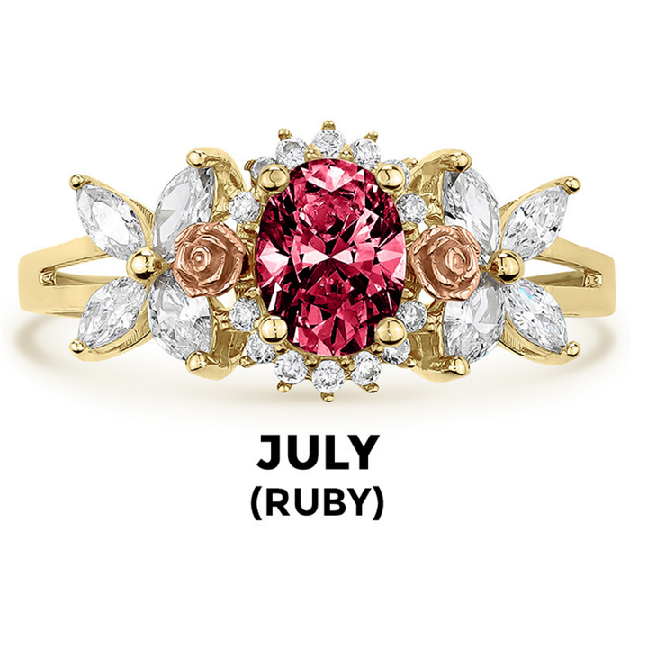 14k Gold Blingin Birthstone Oval n Rose Two-Tone Ring