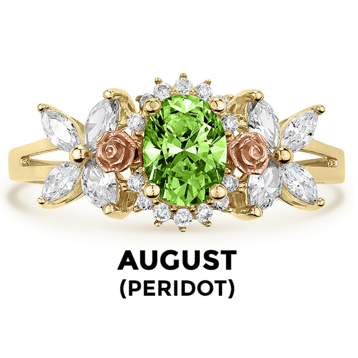 14k Gold Blingin Birthstone Oval n Rose Two-Tone Ring