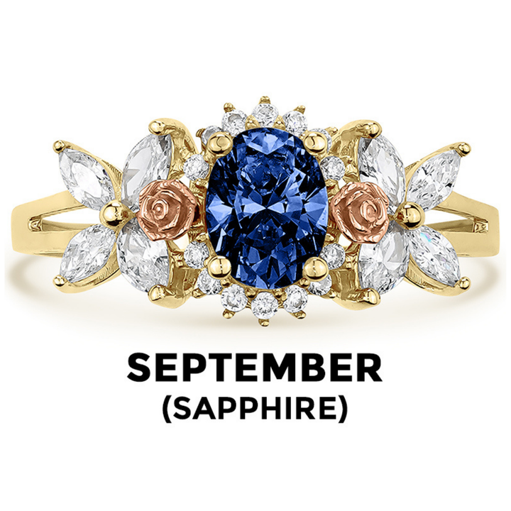 14k Gold Blingin Birthstone Oval n Rose Two-Tone Ring