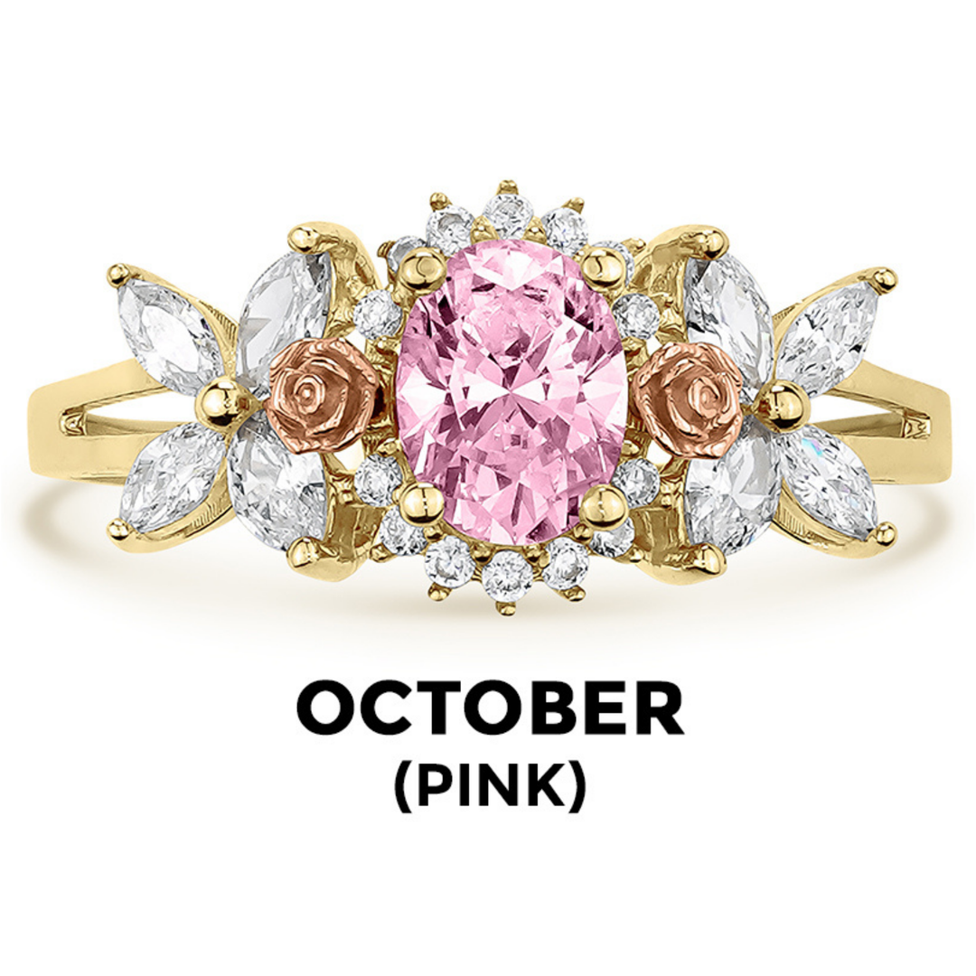 14k Gold Blingin Birthstone Oval n Rose Two-Tone Ring