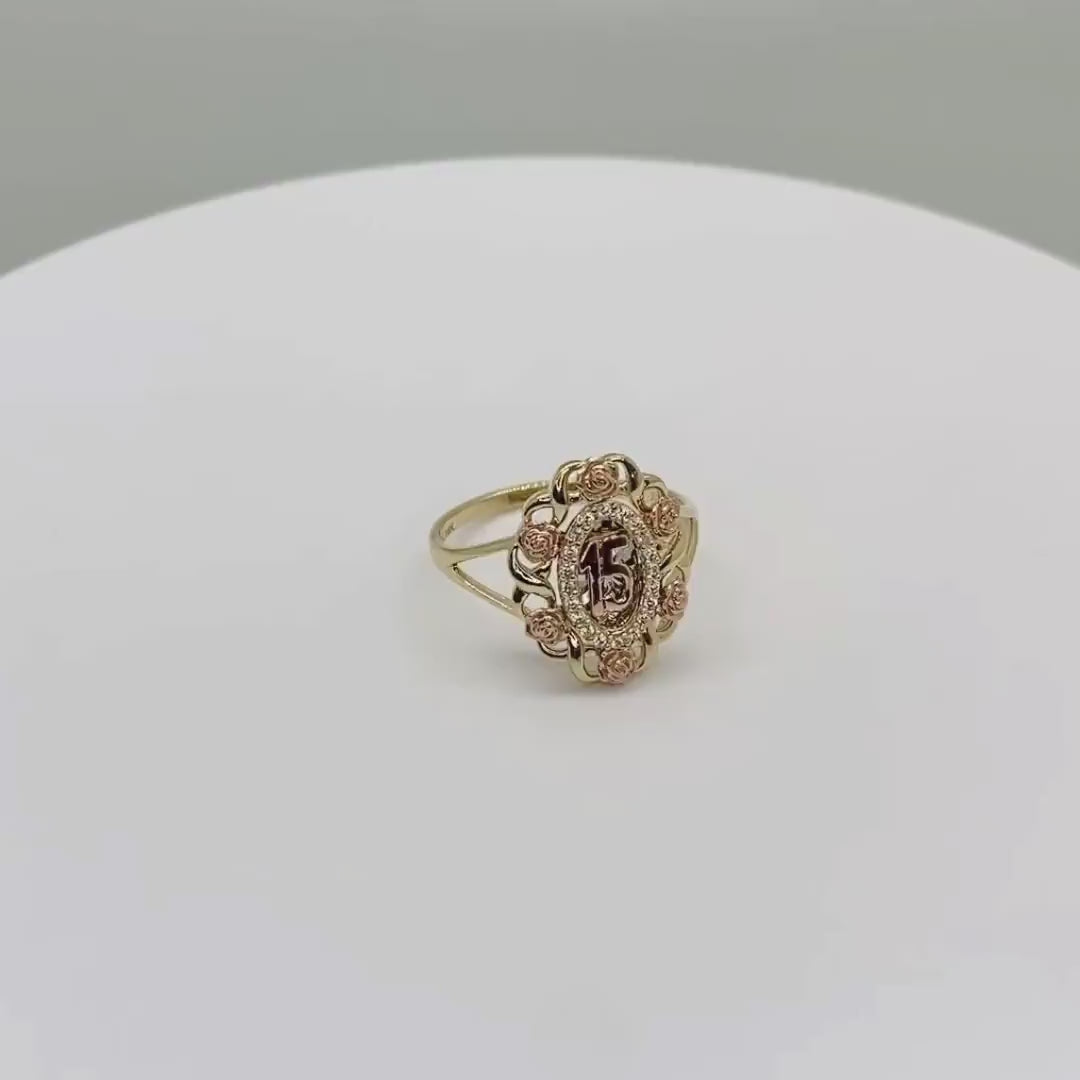 10k & 14k Gold Quinceanera Bloom Rose Tri-Color Ring