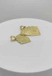 Video showcase of two 10k yellow gold Royal Flush playing cards pendants