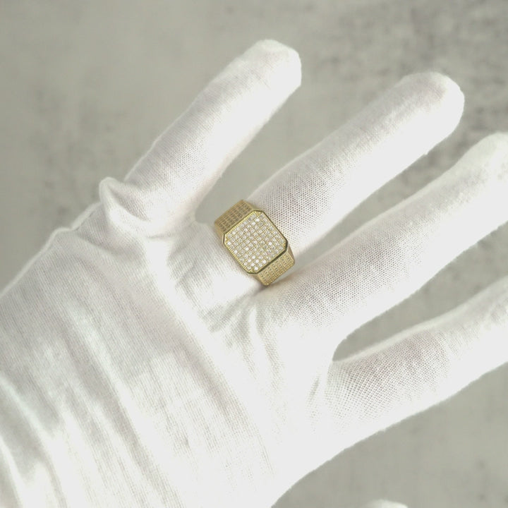 10k & 14k Gold Oren Square Signet Iced CZ Ring