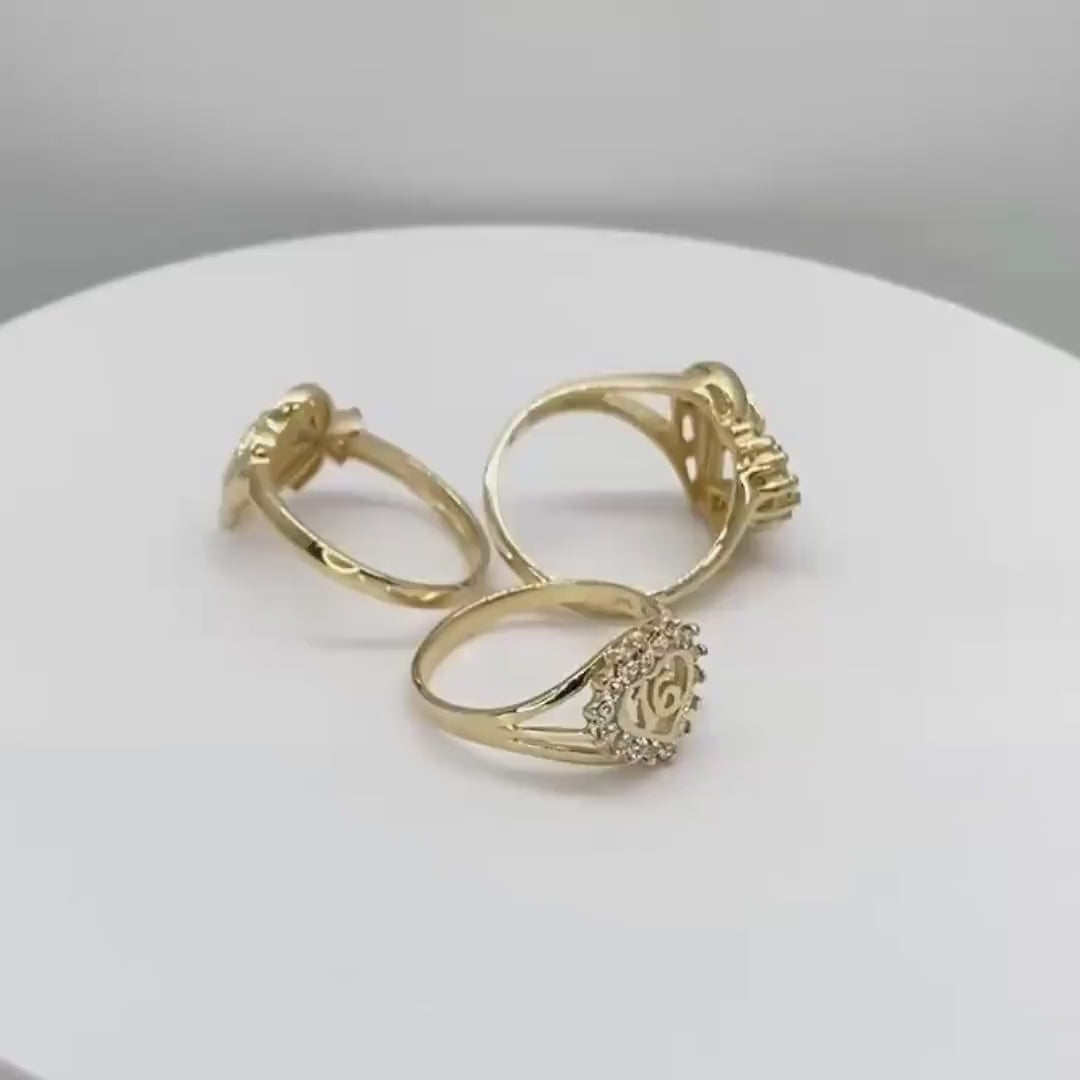 10k & 14k Solid Gold Sweet 16 Heart Ring