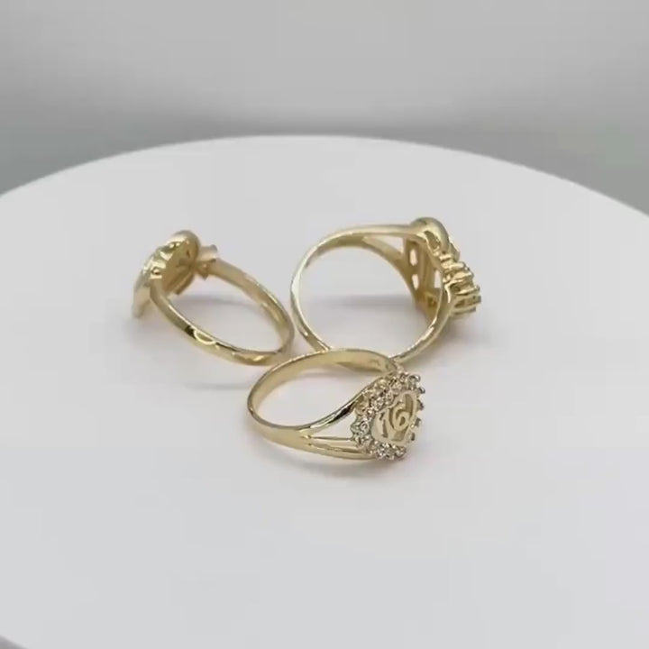 10k & 14k Solid Gold Sweet 16 Heart Ring