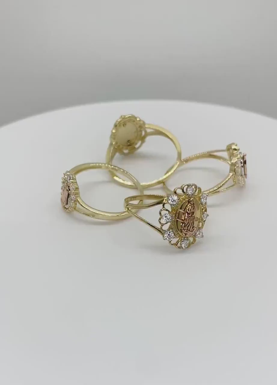 14k Gold Assorted Virgin Mary Two-Tone CZ Ring