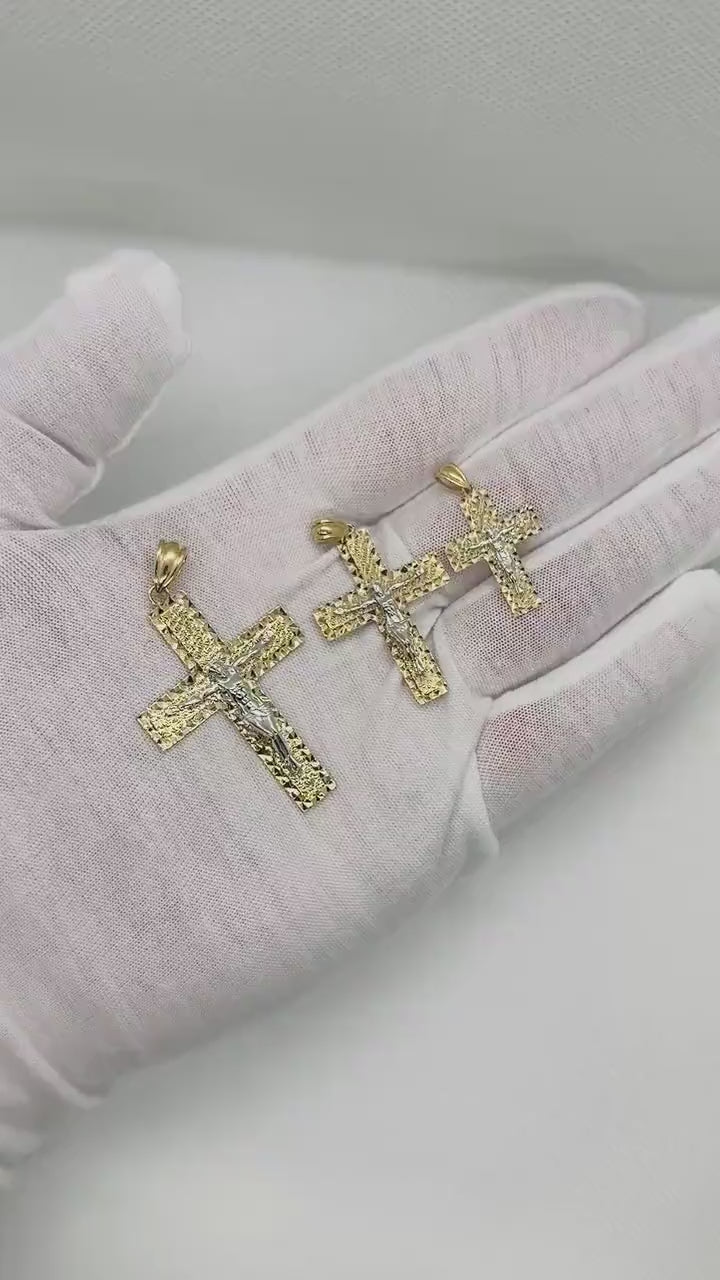 10k & 14k Gold Vincent Two-Tone Crucifix Nugget Cross Pendant Necklace