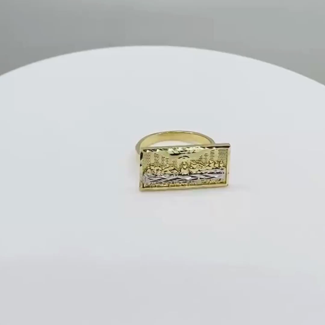 10k Gold Classic Last Supper Rectangle Two-Tone Ring