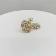 10k & 14k Gold San Judas Bloom Rose Tri-color Oval Stud Earrings
