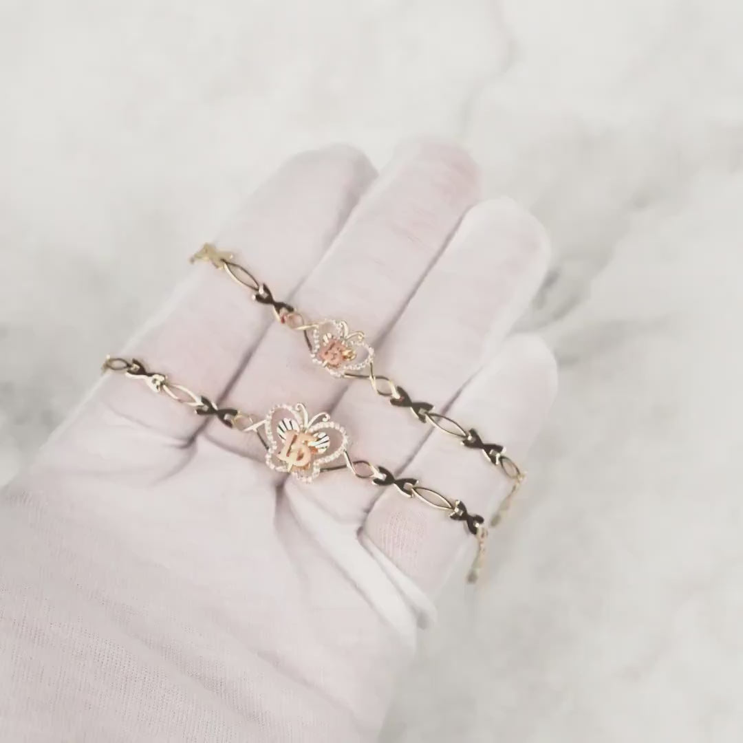 10k & 14k Gold Quinceanera Fancy Two-Tone Butterfly Bracelet