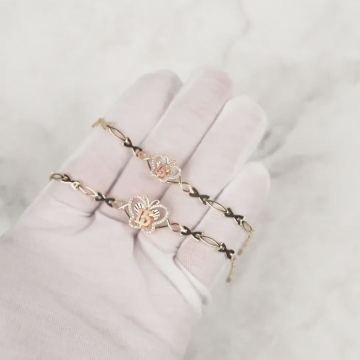 10k & 14k Gold Quinceanera Fancy Two-Tone Butterfly Bracelet