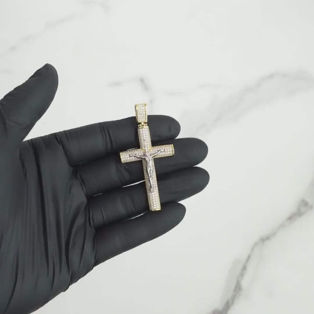 10k & 14k Gold Hermo Iced Crucifix Cross CZ Pendant Necklace