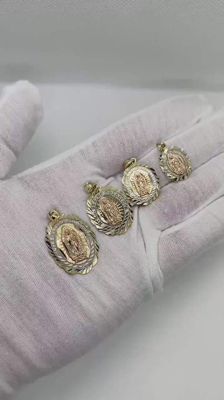 10k & 14k Gold Vinti NTRA SRA DE Guadalupe Tri-color DC Pendant Necklace