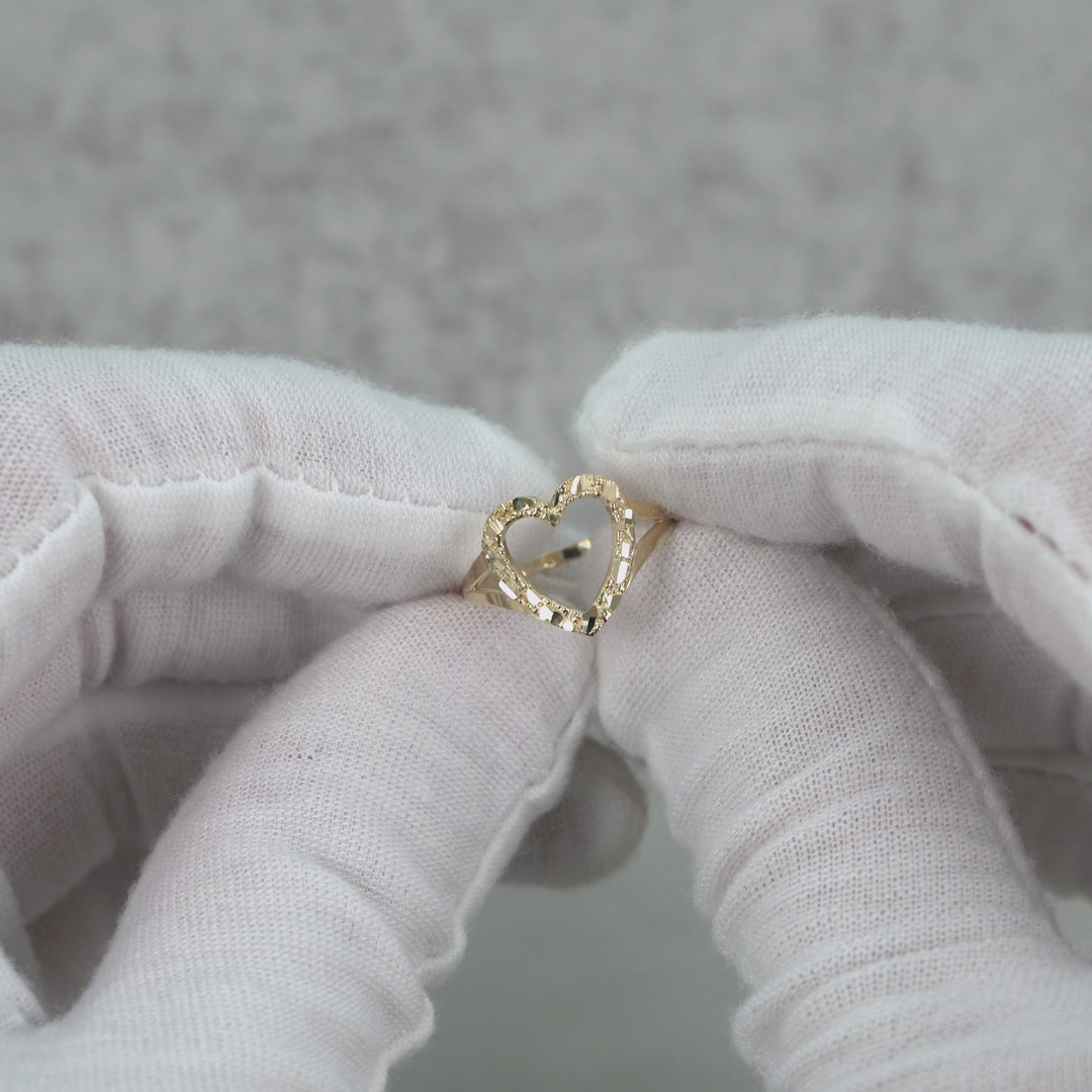 10k & 14k Gold Slim Open Heart Nugget Ring