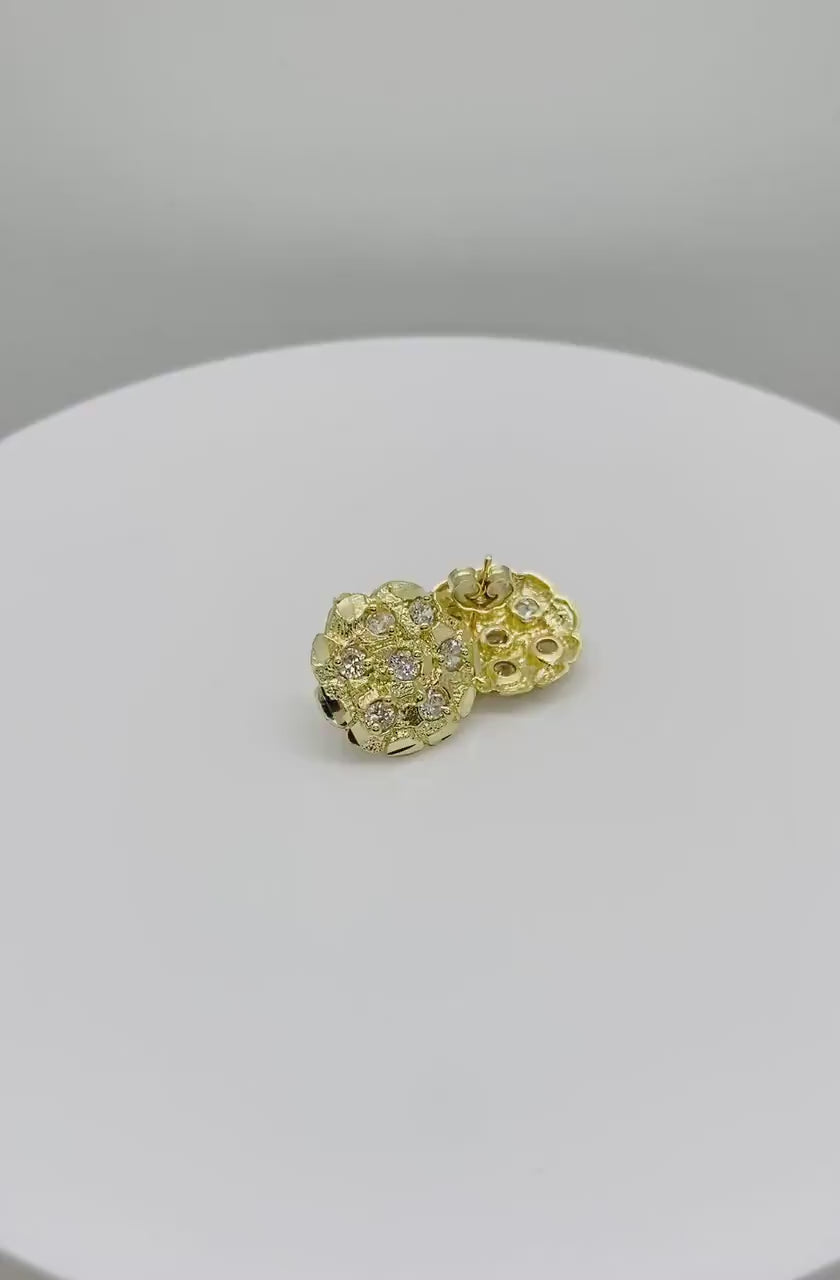 10k & 14k Gold Nugget Round CZ Stud Earrings