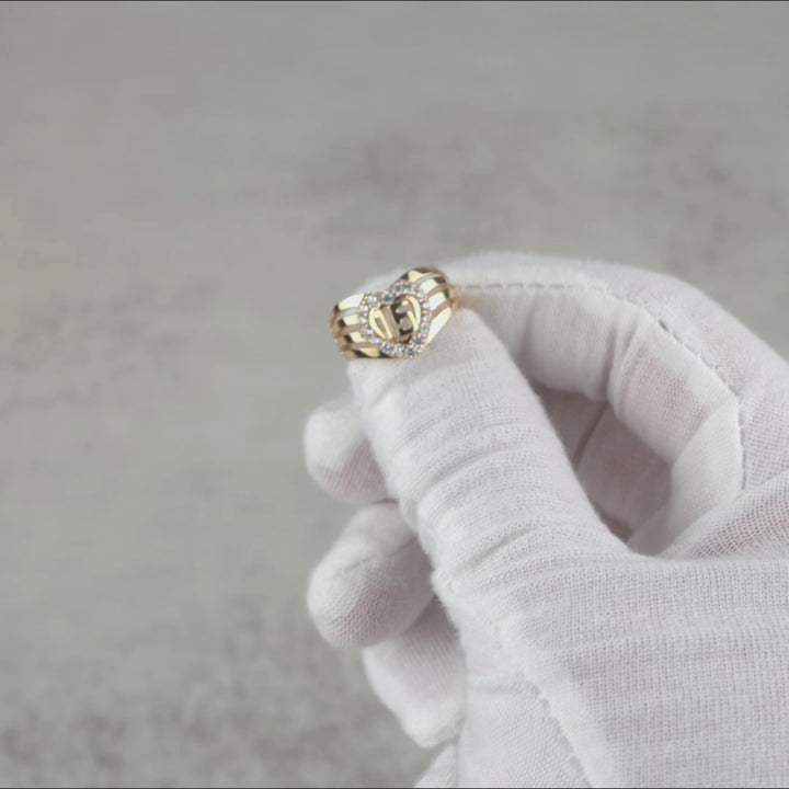 10k & 14k Solid Gold Chevron Quinceanera Heart CZ Ring