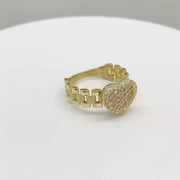 10k Gold Sparkle Heart Pink CZ Slim Ring