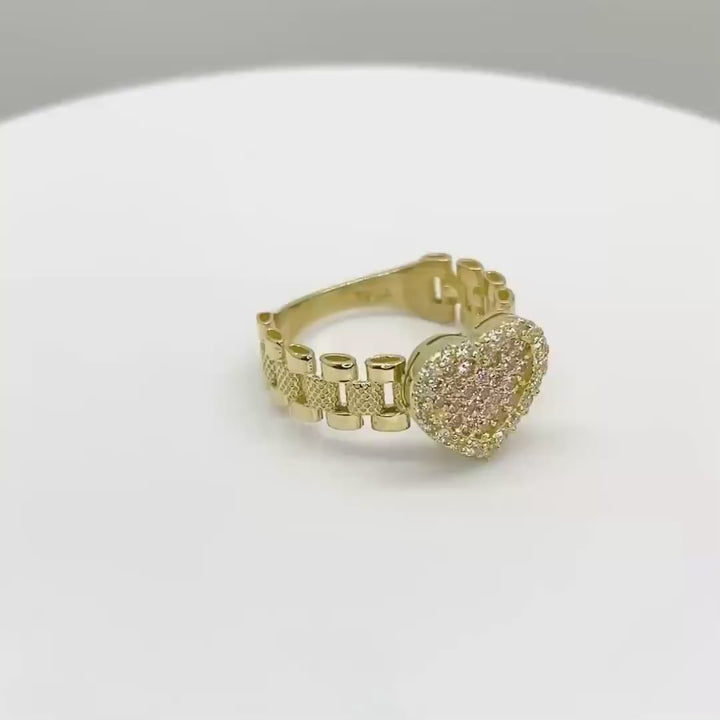 10k Gold Sparkle Heart Pink CZ Slim Ring