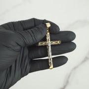 10k & 14k Gold Relic INRI Two-Tone Crucifix Cross Pendant Necklace