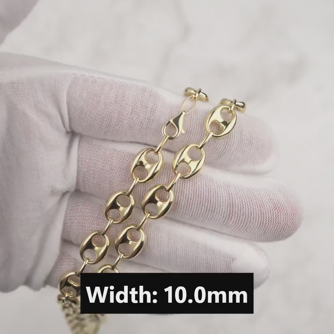 10k & 14k Gold Vintage Hollow Puff Mariner Link Chain Bracelet/Anklet