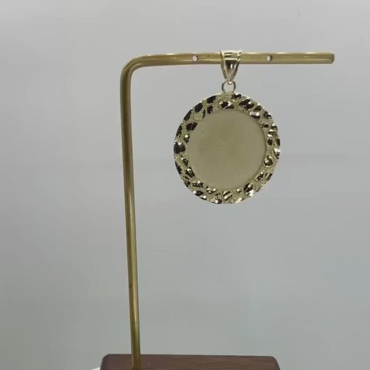 10k & 14k Gold Memorial Picture Classic Nugget Round Pendant Necklace