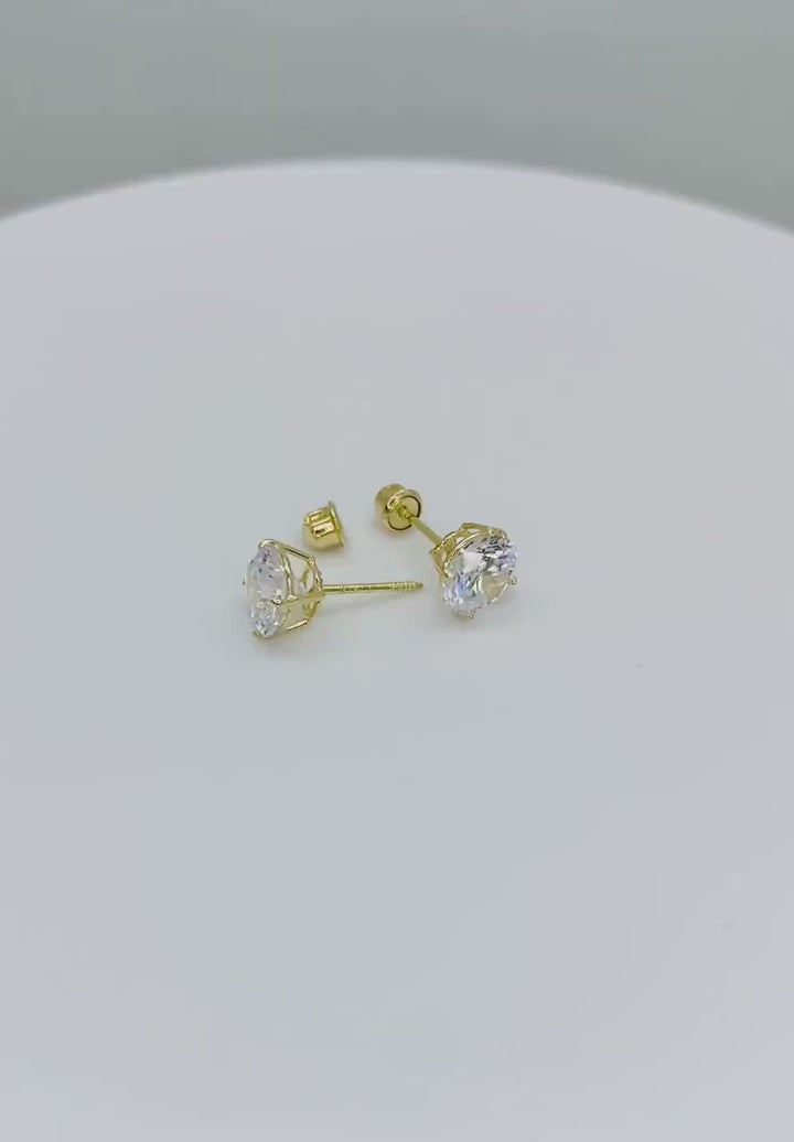 14k Gold Classic Round CZ Stud Earrings - Screw Back