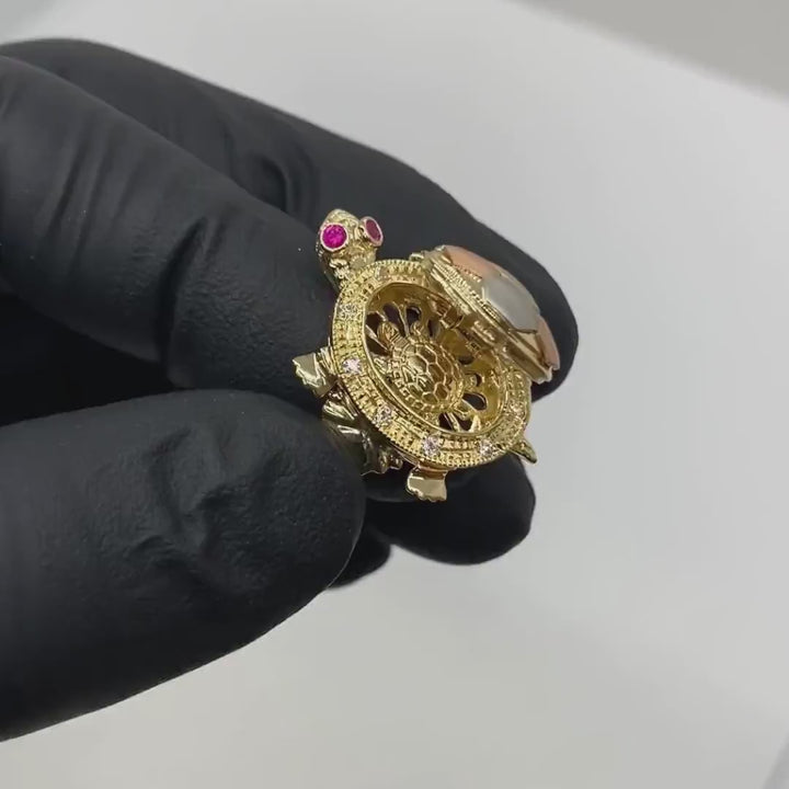 14k Gold Premium Tri-color Turtle CZ Ring