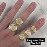 10k & 14k Gold Classic Aztec Mayan Calendar Round Signet Ring